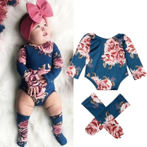Baby Newborn Girl Flower Romper Bodysuit Jumpsuit Leg Warmer Outfits Clothes HOT